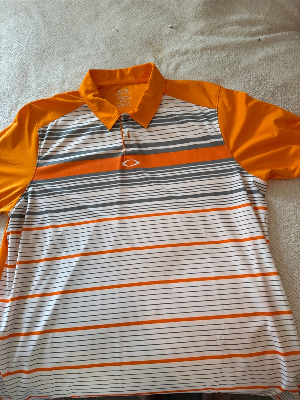 Oakley Orange and White Striped Golf Polo